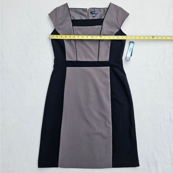 Voir Voir Taupe and Black Cap Sleeve Sheath Dress - Picture 3 of 12